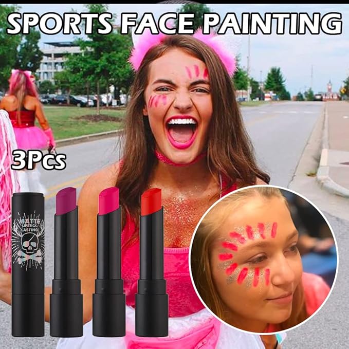 Kaely 2Pcs Lip Face Body Paint Stick,Eye Black Stick,Halloween Cosplay Birthday Party Clown Makeup Sets,Easy to Color,Red Matte Lipstick Set,labiales magicos 24 horas originales