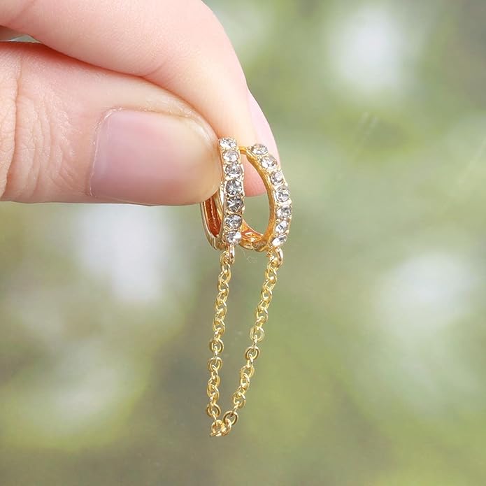 Boho Double Chain Hoop Earrings Gold Cz Hoop