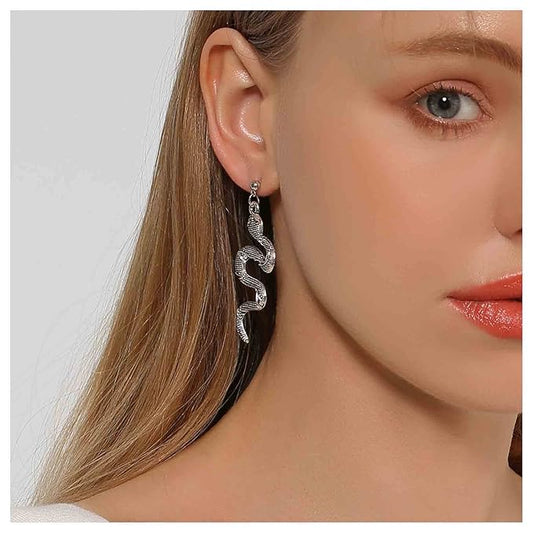 Punk Snake Earrings Silver Snake Dangle Earrings Serpent