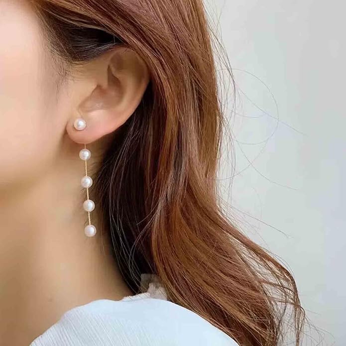 Boho Long Pearl Drop Earrings Vintage