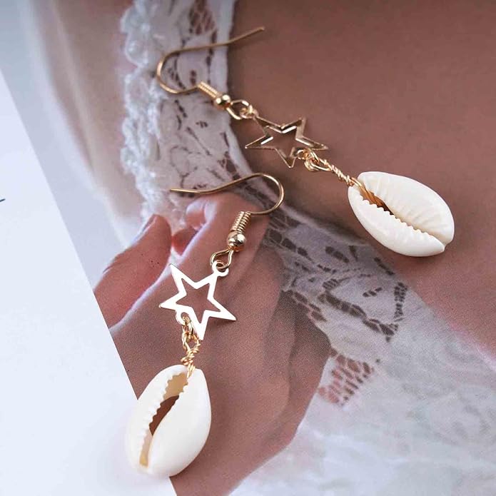 Vintage Cowrie Drop Earrings Puka Shell
