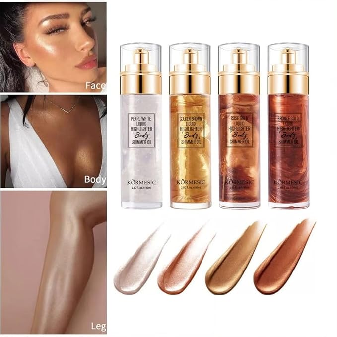 2 Pcs Shimmer Body Oil, Lasting Moisturizing Luster SHINY GOLD)