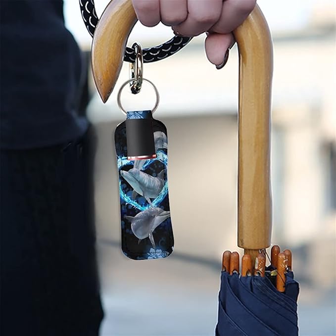 Cute Blue Dolphin Print Chapstick Keyring Balm