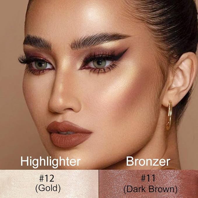 Kaely 2Pcs Cream Contour Highlighter Stick Kit,Bronzer Cheek Stick Waterproof,11+12