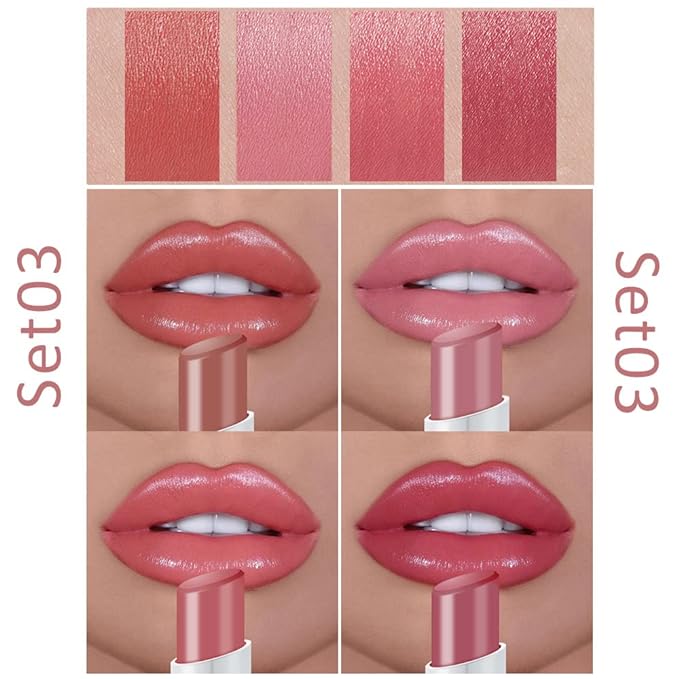 evpct 4Pcs Nude Pink Mauve Rose Red Glossy Matte Lipstick Lip Gloss Sets Kit for Women Girls Teens Lip Color Changing Lip Balm All Day Lipstick Waterproof Long Lasting 24 Matte Lipstick Samples Case