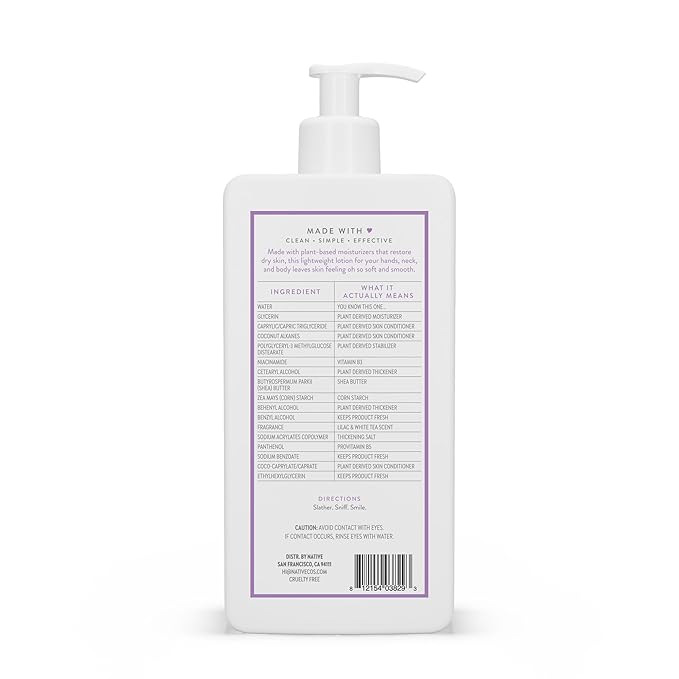 Native Body Lotion Contains Naturally Derived Plant-Based Moisturizers for Women and Men | Restores Dry Skin, Lilac & Rose, 16.5 fl oz