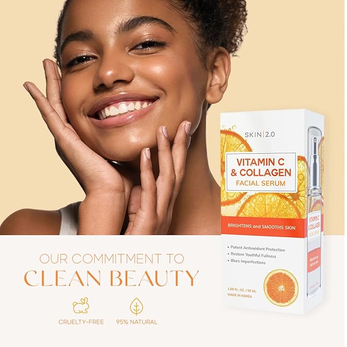Vitamin C Serum with Collagen - Anti-Aging & Dark Spot Remover - Dermatologist Tested Korean Skincare for Brightening & Acne - Clean Beauty, Cruelty-Free, All Skin Types - 1.69oz (2-Pack)