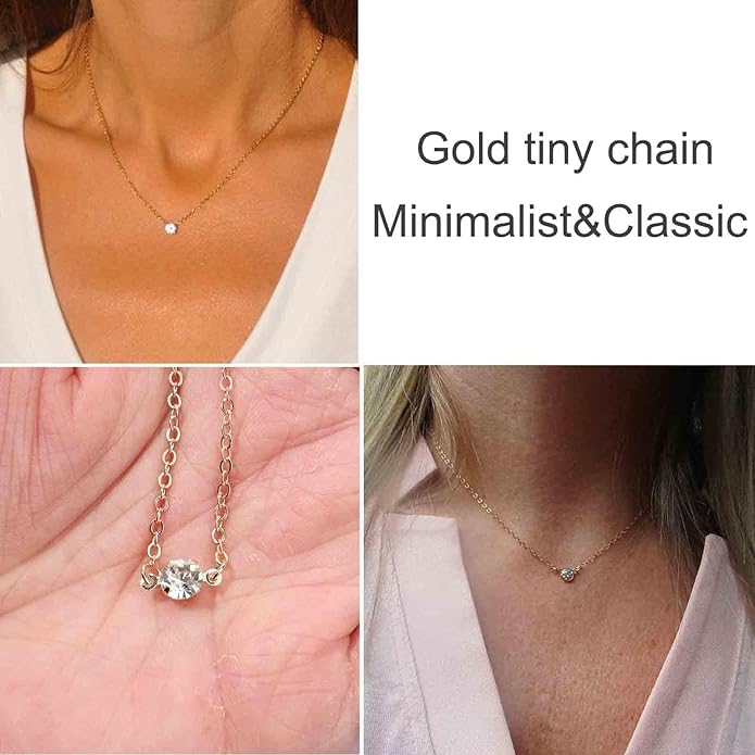 Boho Tiny Crystal Choker Gold Clear Quartz Pendant
