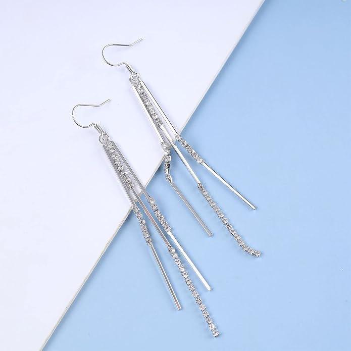 Vintage Crystal Tassel Earrings Rhinestone Bar