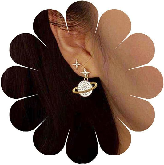 Crystal Saturn Planet Jacket Earrings Vintage