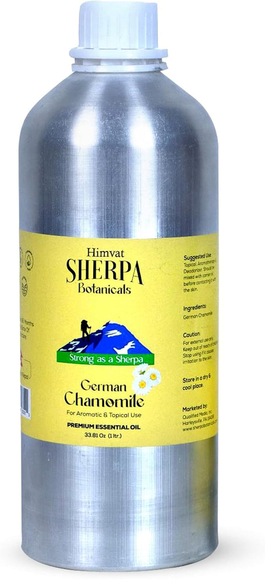 Sherpa Botanicals German Chamomile Essential Oil - 100% Pure & Natural Oils - Ideal for Aromatherapy, Diffusers, Massage Oil - Vegan, Paraben-Free, 1 LTR