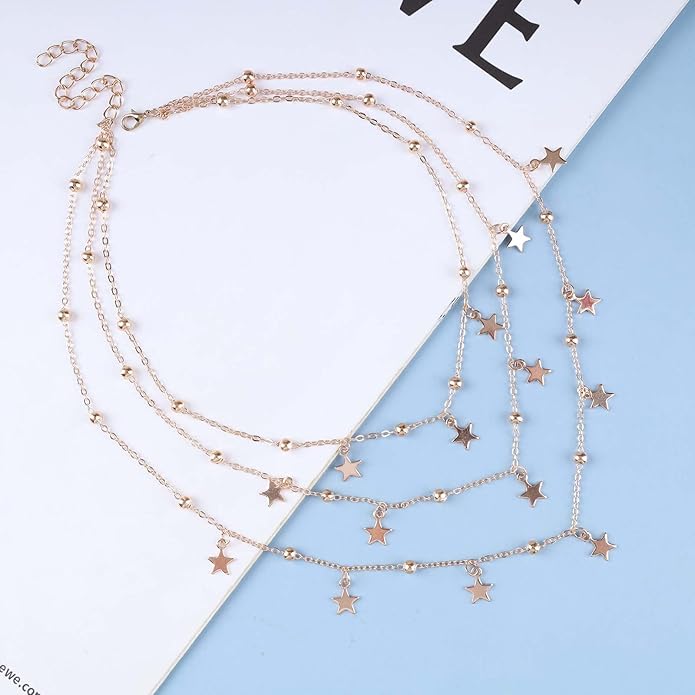 Vintage Layered Star Dangle Necklace Star