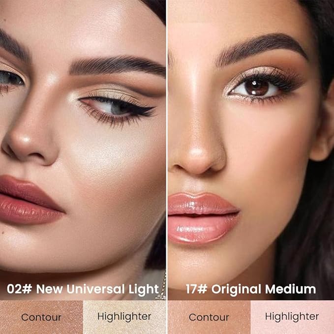 Kaely 2Pcs Cream Bronzer Highlighter Stick,Face Shaping Contouring Shades Makeup,02+17