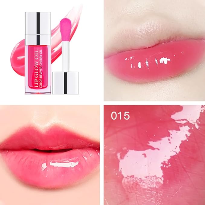 Hydrating Lip Oil for Women, Glossy Lip Color, Transparent Lip Gloss for Nourishing Lip and Make Lip Full, Moisturizing Liquid Tinted Lip Balm for Lip Care, 0.2oz (Cherry Pink#015)