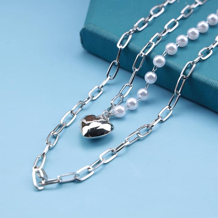 Boho Layered Pearl Choker Necklace Chain
