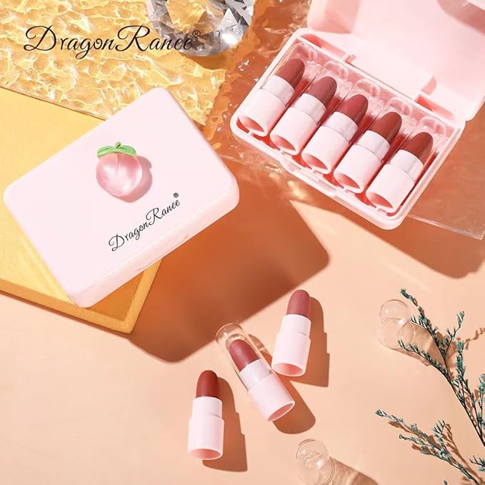 AMAKO Carrot peach lipstick set is not easy to fall matte matte soybean color sample fruit lipstick (02#Honey peach)