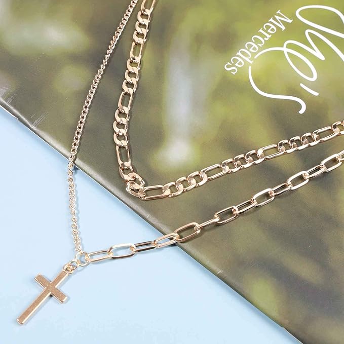 Vintage Layered Cross Necklace Choker Gold