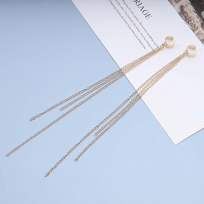 Boho Chain Tassel Earrings Gold Long