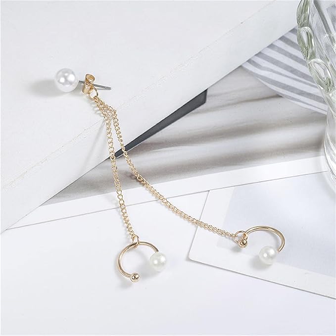 Vintage Pearl Cuff Chain Earrings Gold Chain Ear