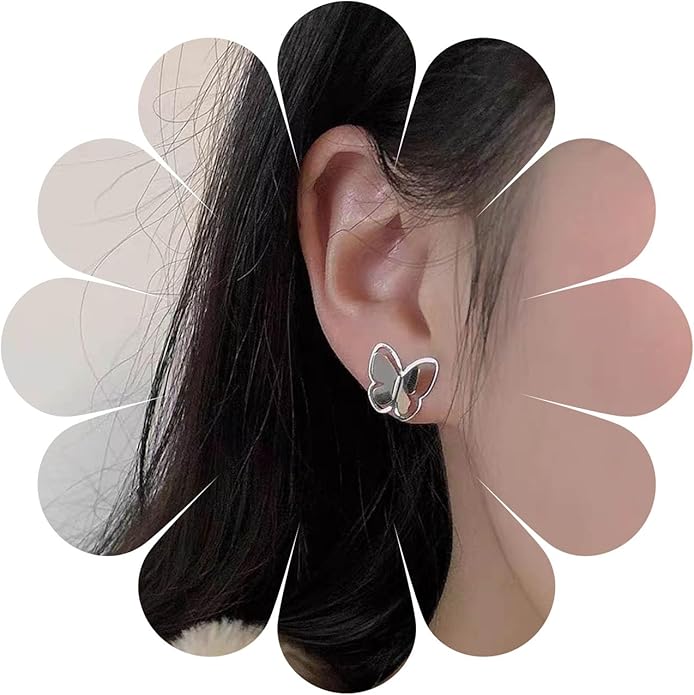 Tiny Butterfly Studs Earrings Vintage Silver