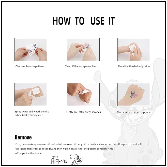 40pcs Stitch Temporary Tattoos for Kids Party Favors Parent-child game(Blue-B)