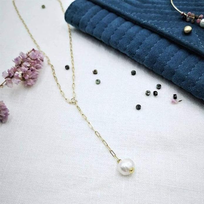 Boho Long Pearl Necklace Gold Lariat