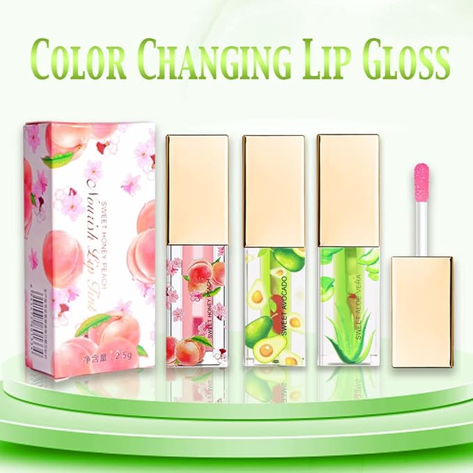 BINGBRUSH 3 Pcs Color Changing Lip Gloss Tinted, Peach Avocado Aloe Vera Magic Mood Lipstick,PH Color Change Lip Stain Lip Balm, Longlasting Lips Will Not Dry Out