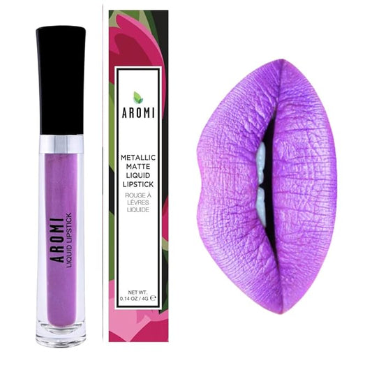 Aromi Purple Lilac Metallic Liquid Lipstick | Bright Lavender Lip Color with Shimmery Finish, Vegan and Cruelty-free, Long-Lasting, Smudge Proof (Purple Unicorn)