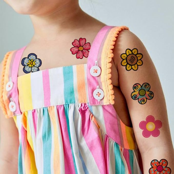 Flower Temporary Tattoos for Kids - 74 Individually Bag Fillers
