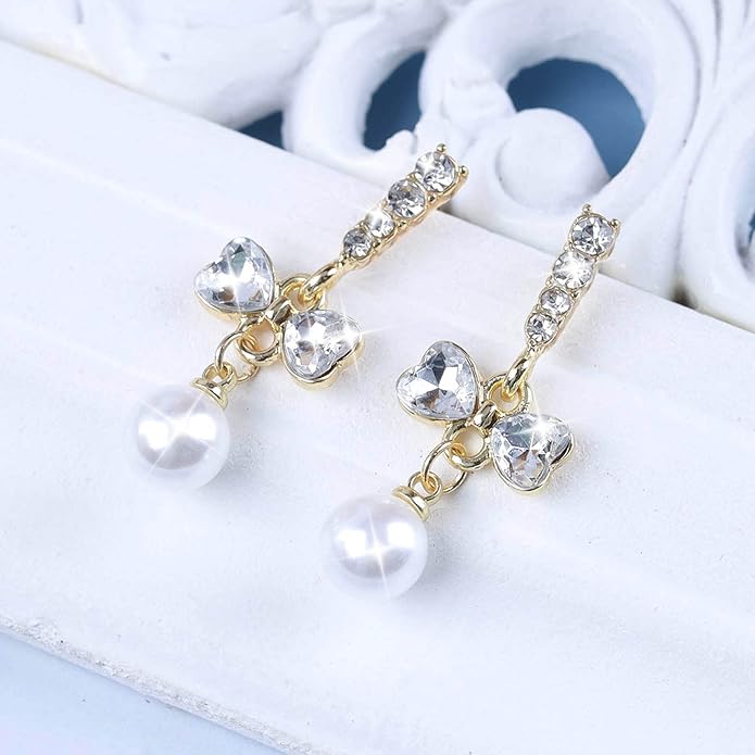 Vintage Crystal Pearl Dangle Earrings Rhinestone