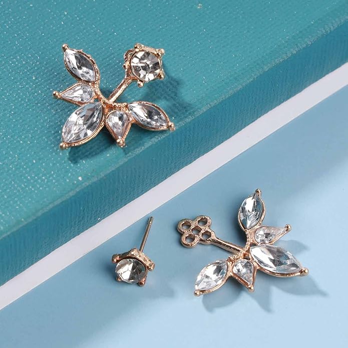 Boho Crystal Lotus Jackets Earrings Gold Crystal Studs