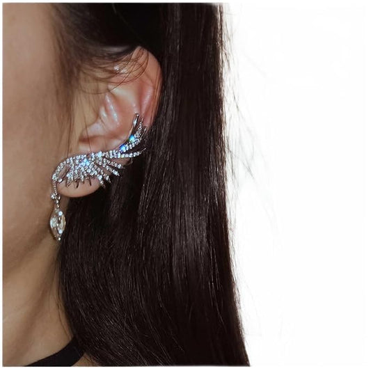 Boho Crystal Angel Wing Earrings Silver Rhinestone Wing