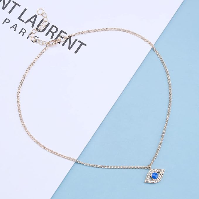 Vintage Rhinestone Evil Eye Pendant Necklace