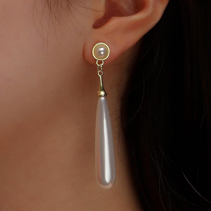 Boho Teardrop pearl Earrings Thin pearl