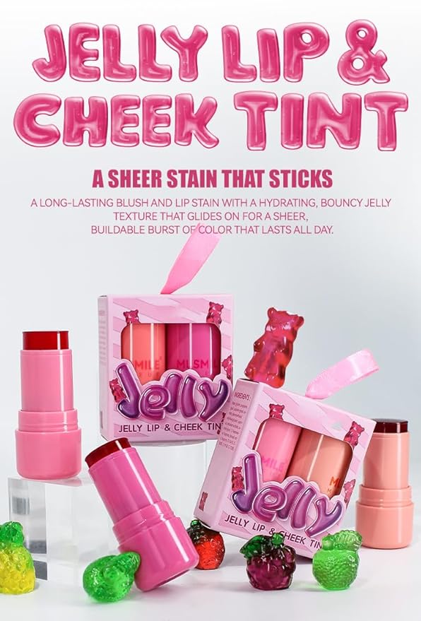 2 Pcs Milk Jelly Blush, Milk Cooling Water Jelly Tint, Vivid Color Water Jelly Tint Milk Blush, Sheer Eye Lip & Cheek Stick Stain, Long Wearing, Watercolor Finish Lip Gloss for Women, 01&02