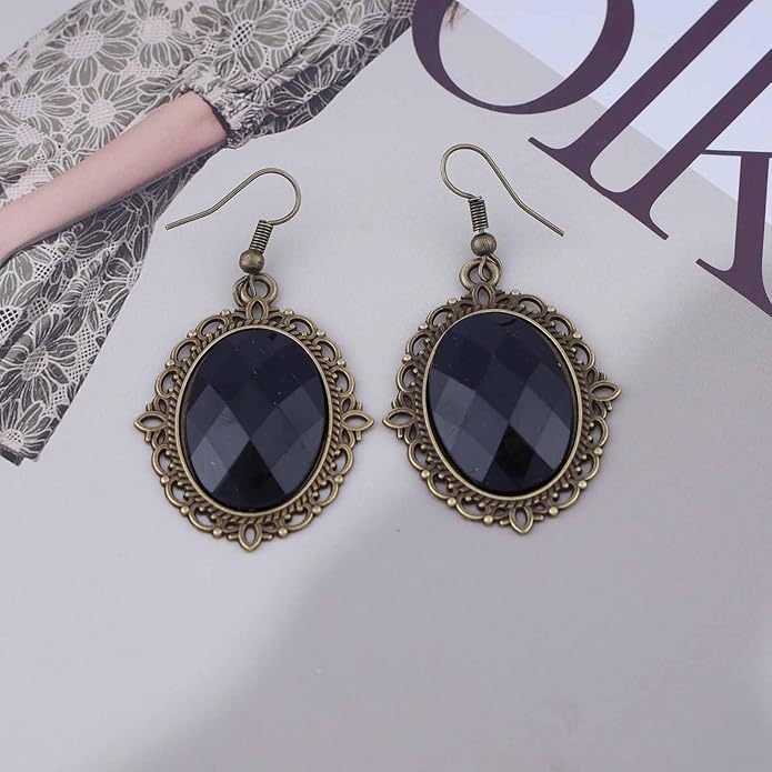 Vintage Black Crystal Drop Earrings Oval