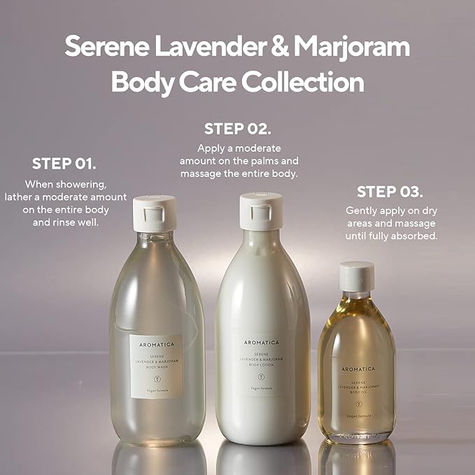 AROMATICA Serene Body Oil Lavender & Marjoram essential oil, Aromatherapy Oils, Scented Body Oil, After Shower Natural oil for women, Non-Greasy Body Serum, Body Moisturizer for Dry Skin 3.38 fl. oz