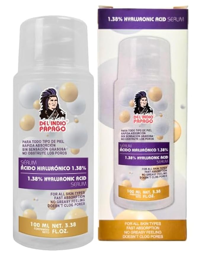 Del Indio Papago Hyaluronic Acid Serum (3.38 Fl Oz) / Serum Acido Hialuronico 1.38% Para, todo tipo de Piel - Intensive Daily Hydration, For All Skin Types, Anti Aging Formula - LIMITED EDITION!!!