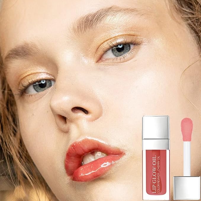 Charm Kiss 2 Colors Hydrating Lip Oil Plumping Lip Tint Moisturizing Lip Gloss, Plump Lip Gloss Lip Care Transparent Toot Lip Oil Tinted, Glass Lip Glow Oil Fresh Texture, Long Lasting Nourishing