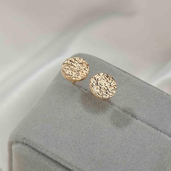 Boho Disc Coin Studs Earrings Gold Hammered Coin