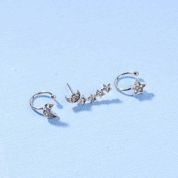 Boho Moon Star Ear Climber Earrings