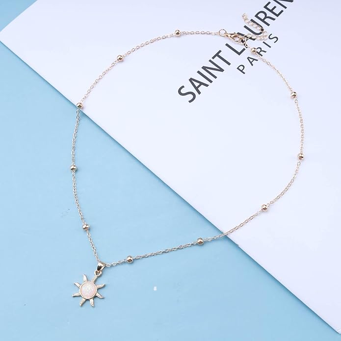 Vintage Opal Crystal Sun Pendent Necklace