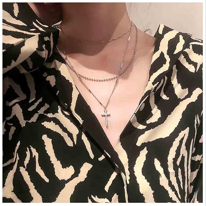 Boho Layered Cross Necklace Choker Gold