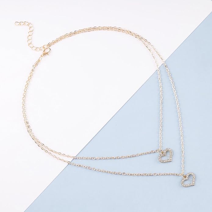 Boho Layered Heart Choker Necklace Crystal