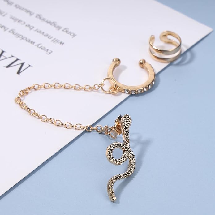 Punk Snake Cuff Chain Earrings Gold Serpent Cartilage