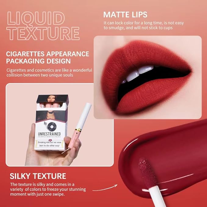 4 Colors Matte Cigarete Lipstick Set,24-Hour Long Lasting Waterproof Matte Lipstick Tube Sexy Nude Lady Lipstick lip gloss (1#)