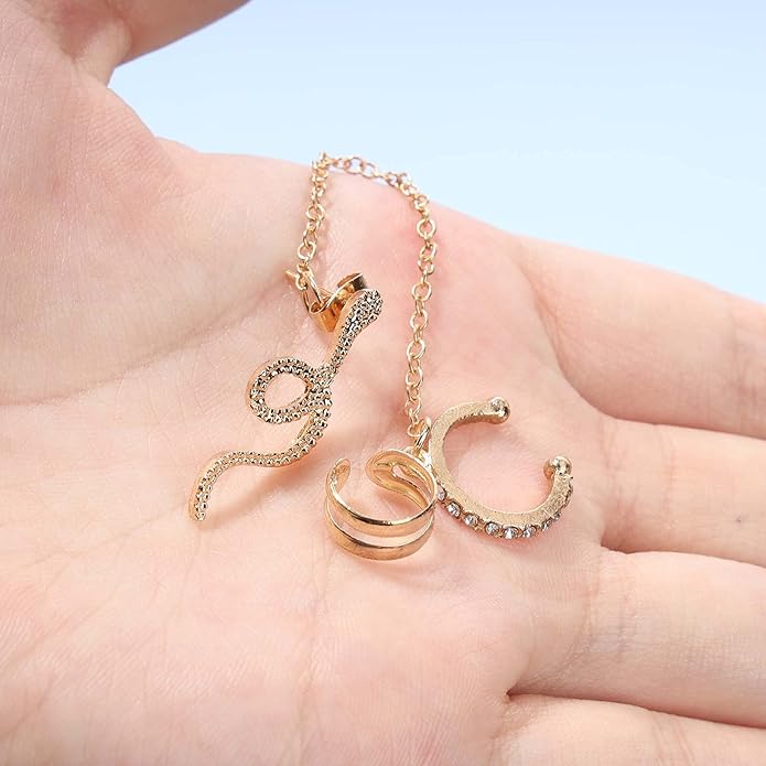 Punk Snake Cuff Chain Earrings Gold