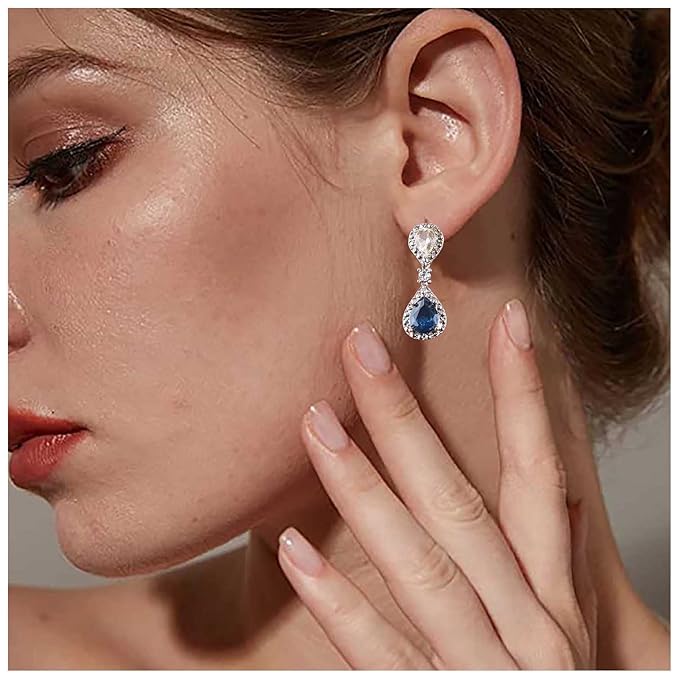 Vintage Sapphire Drop Earrings Oval Sapphire Crystal Earrings