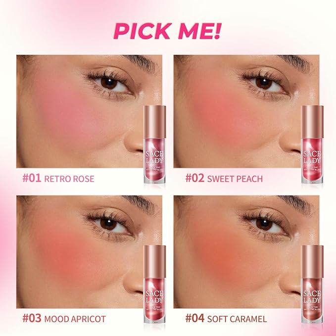 4 Colors Liquid Blush Makeup Kit, Long Lasting Set 4Pcs