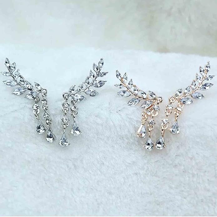 Boho Rhinestone Ear Crawler Earrings Gold
